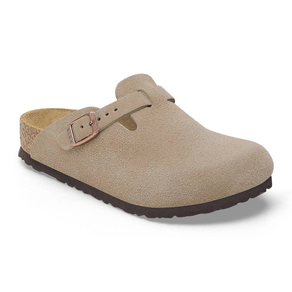 NEW BIRKENSTOCK kid's boston suede leather clogs in taupe
